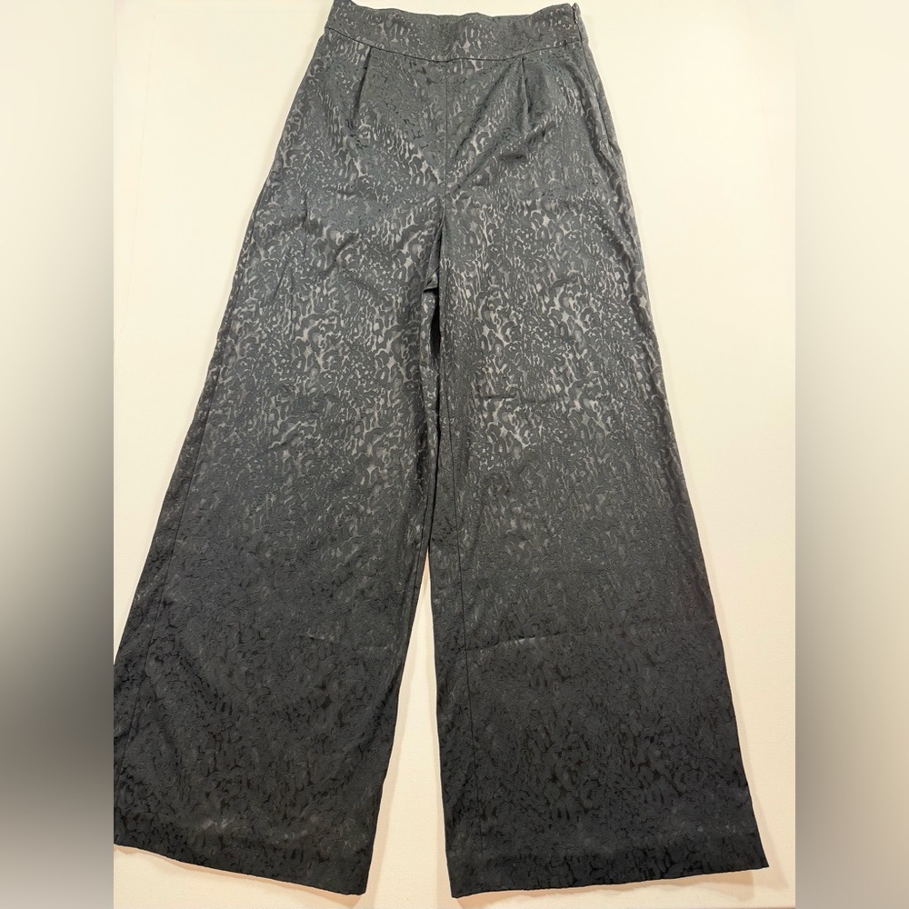 Free People Black Textured Jacquard High Rise Wide Leg Pants Size 12 Whimsigoth